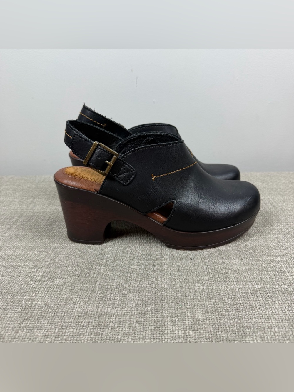 B.O.C CECILA Platform Slingback Clogs Black Faux Leather Comfort Mules Size 8
